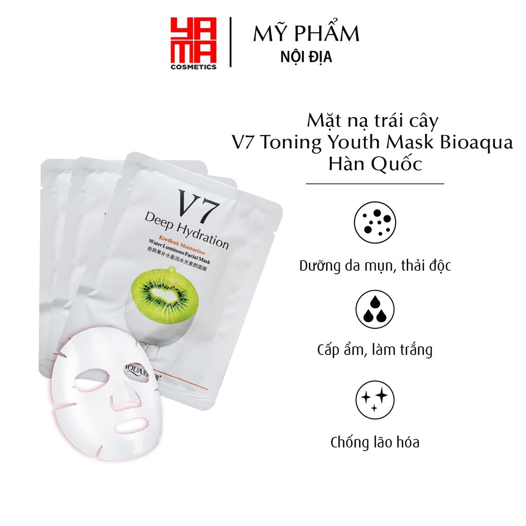 Mặt nạ trái cây giấy dưỡng da mụn cấp ẩm thải độc V7 Toning Youth Mask Bioaqua Hàn Quốc