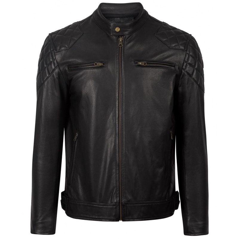 Áo khoác da nam FTT Leather Motor Jacket da dê hai khóa ngực trần trám vai 100% da thật