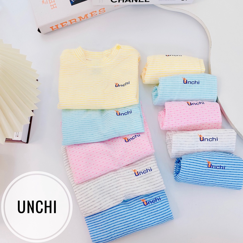 Bộ dài tay cho bé cổ kín cài vai chất cotton nỉ dày dặn mềm mịn size đến 28 tháng quần áo thu đông trẻ em unchi