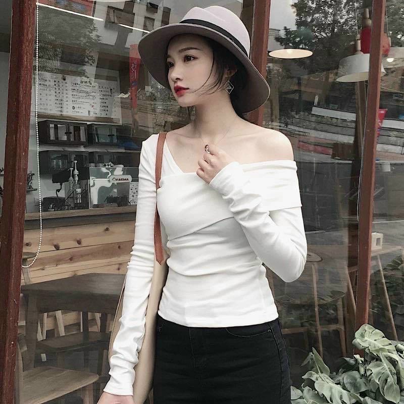 Áo Thun Kiểu Lệch Vai Kiểu Mới Siêu Đẹp, Áo Kiểu Dài Tay Lệch Vai Cs1505 - Nhinhishop