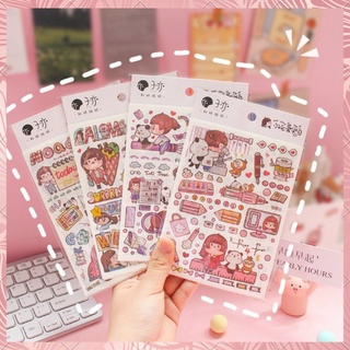 Set sticker 4 miếng dán không cắt viền dùng để trang trí sổ tay Pinkgirl2008