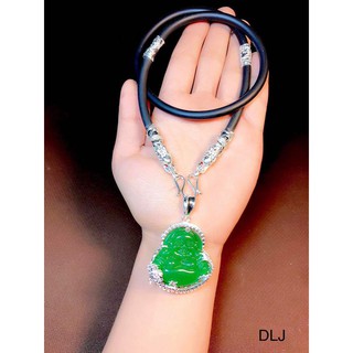 Dây da, mặt phật Di Lặc màu đỏ/xanh/đen ốp bạc