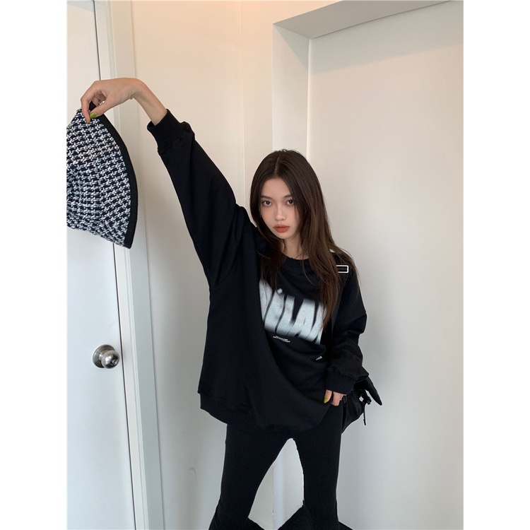 Áo Nỉ Cổ Tròn Lót Nhung Dày Dặn In Chữ Thời Trang Mùa Thu Cho Nữ