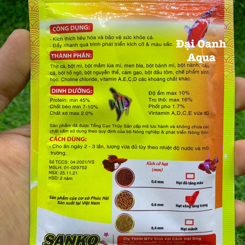 Thức Ăn Cho Cá Cám SANKO túi 20gr- Cám Giúp Cá Nhanh Lớn, Lên Màu Đẹp