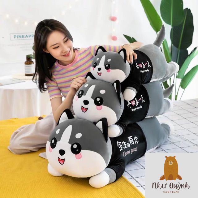 Gấu Bông Chó, Mèo Husky, Alaska 100% Bông Gòn Cao Cấp - Vải Nhung Co Dãn 4 Chiều size 90cm 1m1 1m3