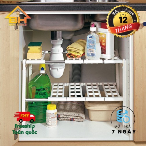 Kệ để đồ gầm bếp - Kệ để đồ 2 tầng Mingxuan dưới bồn rửa bát màu trắng chắc chắn