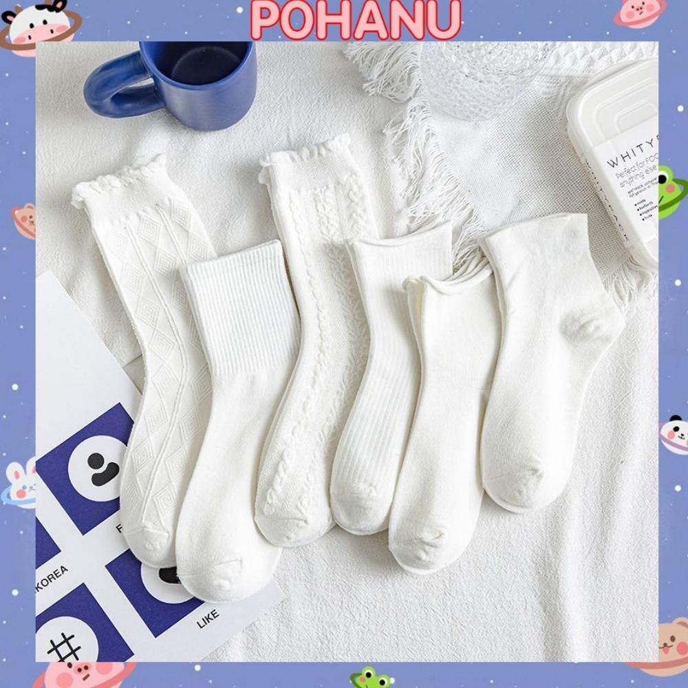 Tất cổ cao trắng nữ Pohanu vớ phối ren bèo phong cách Hàn Quốc xinh xắn TN136