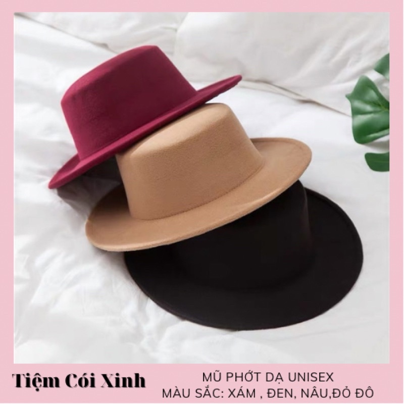 Mũ dạ fedora đầu bằng mũ phớt unisex sẵn hàng