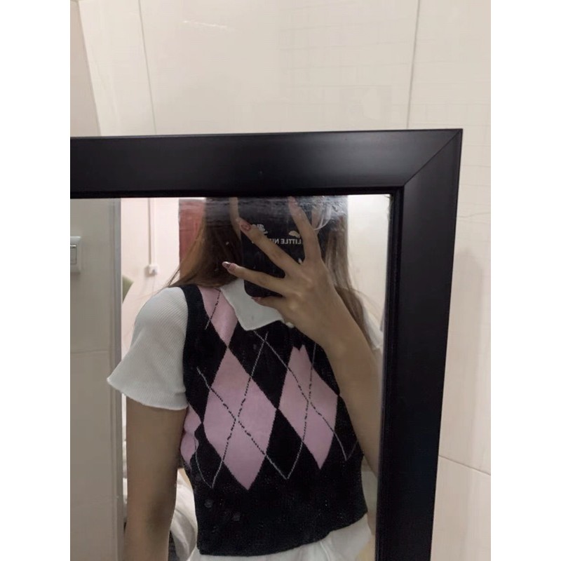 (order) Áo gile croptop Hồng/Đen/Nâu len dệt kim