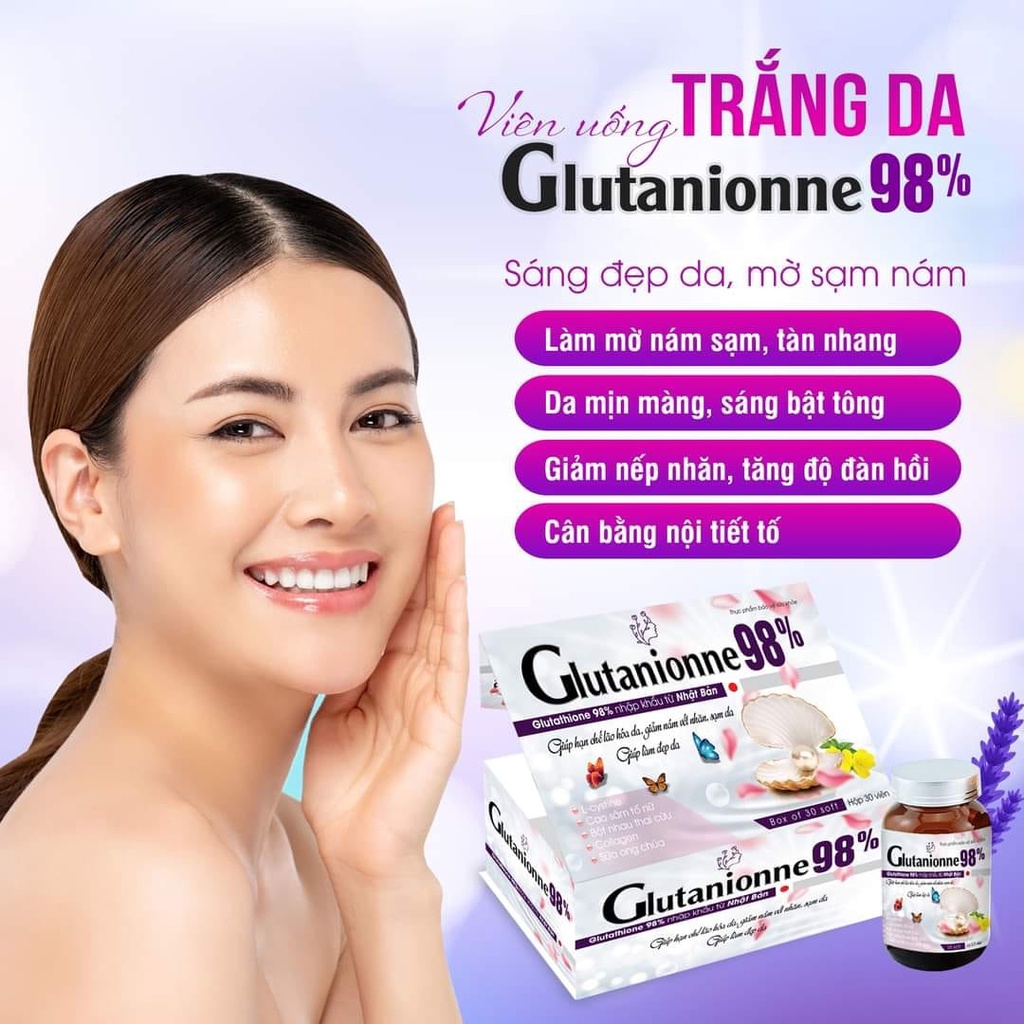 Glutanionne 98% bổ sung collagen nhau thai cừu vitamin e giúp đẹp da chống lão hóa da cân bằng nội tiết tố nữ Hộp 30 viê