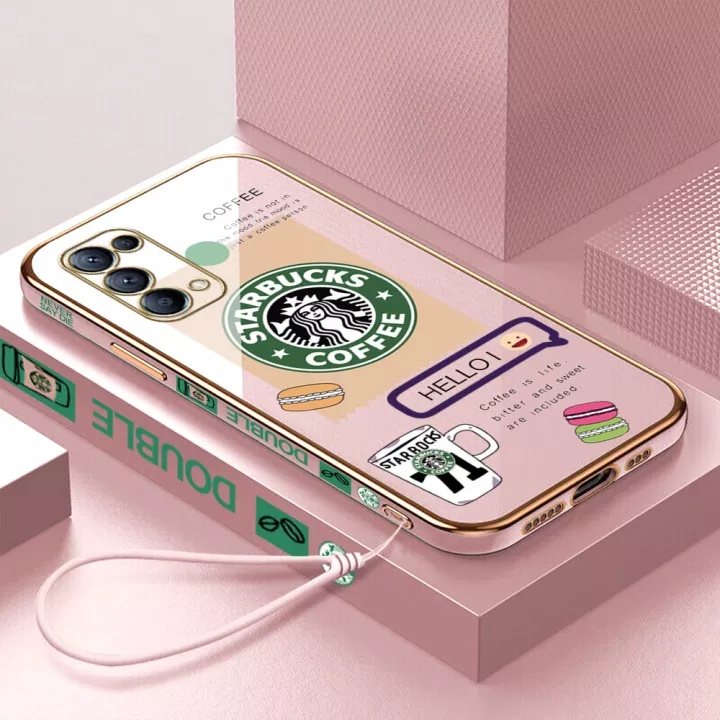 Ốp Điện Thoại Dẻo Vuông Mạ Chrome In Logo Starbucks Cho Oppo Reno4 4GReno4 PRO Reno5 4G 5G RENO8 4G Reno5PRO Reno6