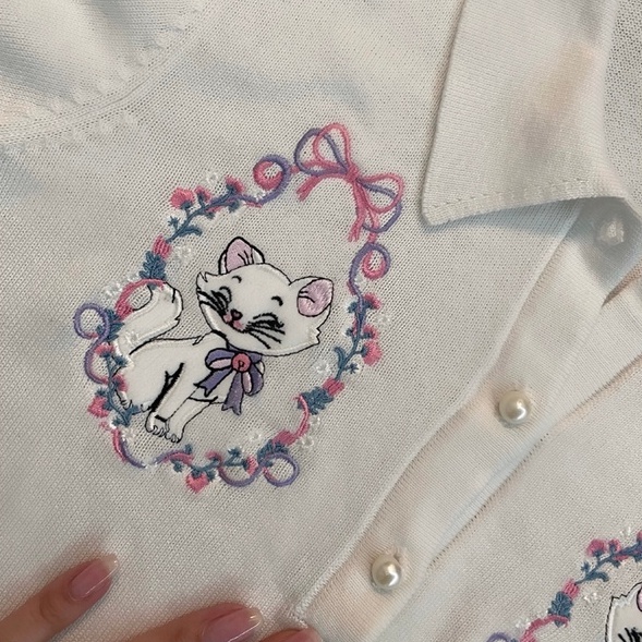 Áo Thun POLO Dệt Kim Tay Ngắn Thêu Hình Mèo 【ZHELIHANGFEI】 Dễ Phối Đồ