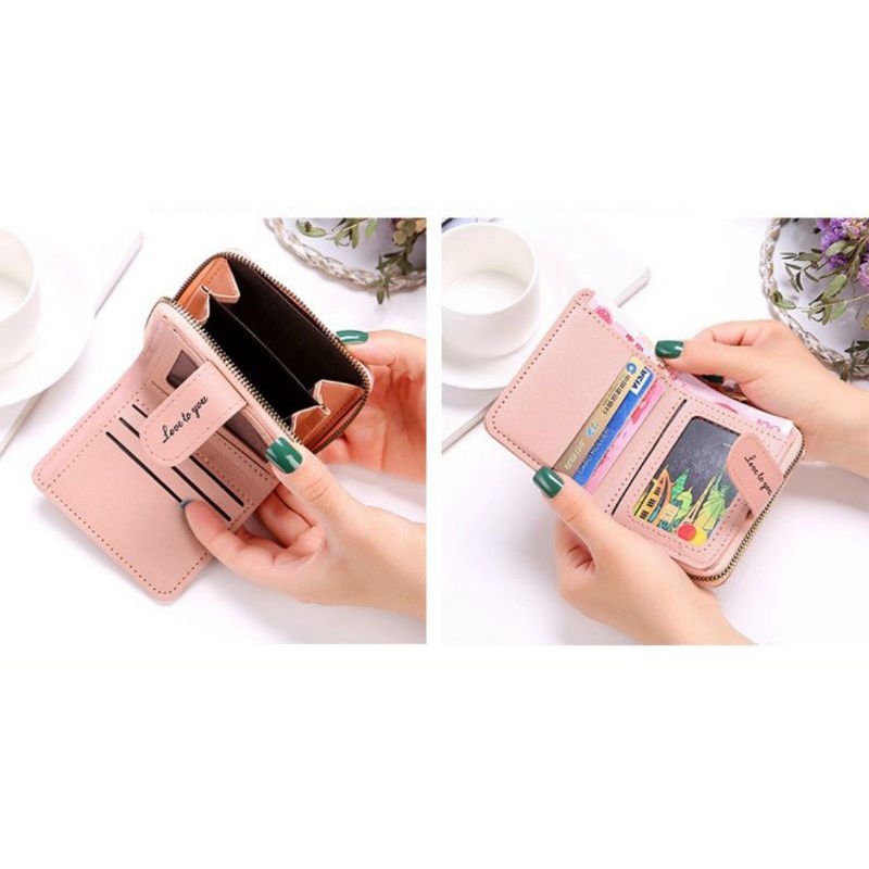 Ví mini nữ cầm tay khoá kéo thêu chữ love hàng đẹp giá tốt kiểu dáng thời trang đơn giản in chữ nhiều ngăn tiện dụng