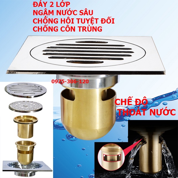 [CHỐNG HÔI TUYỆT ĐỐI] Phễu thoát sàn Hố Ga Lược rác chống mùi hôi phần đáy đồng dài khít nên chống hôi tốt HG1