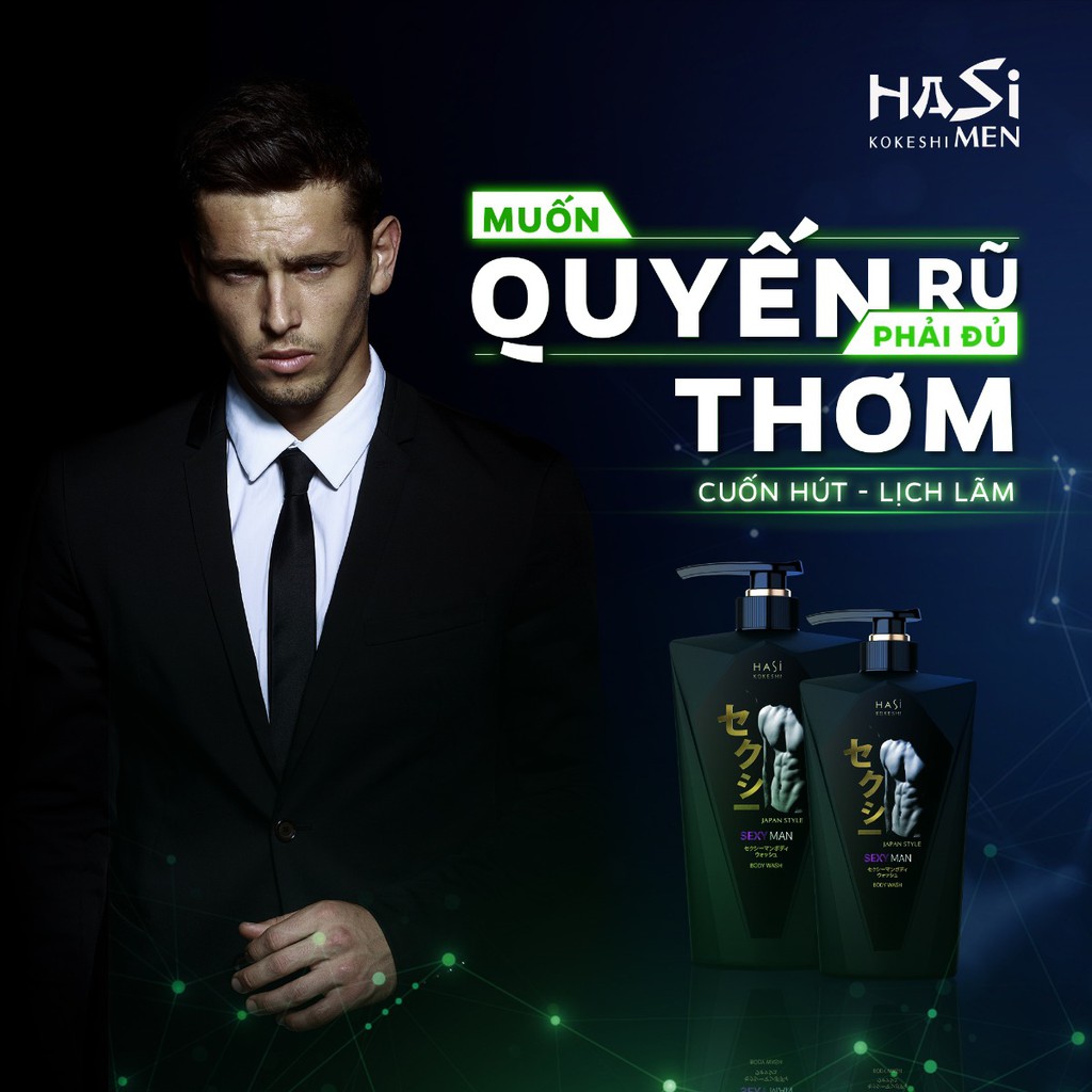 Gel Tắm - Dầu Gội Hương Nước Hoa Nam Sexy Man HaSi Kokeshi 380g và 550g