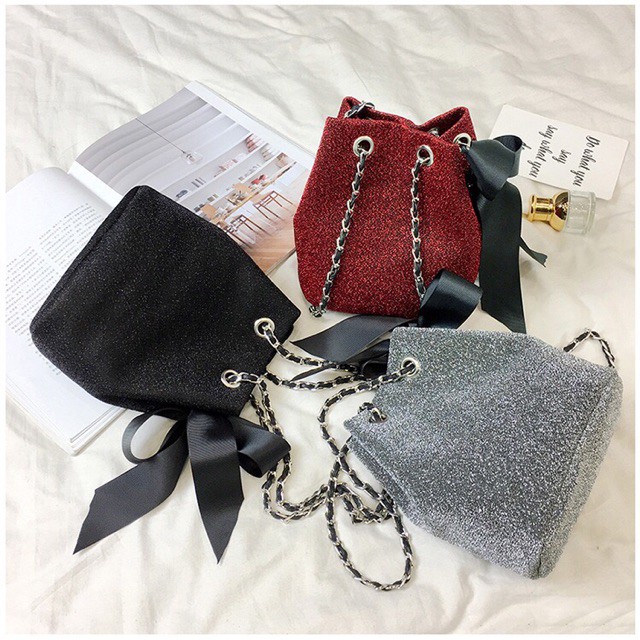 Túi đeo chéo nhũ đính nơ siêu xinh hottrend