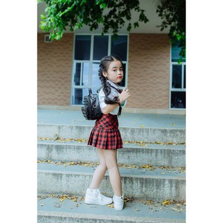 Set học sinh ca rô đỏ kèm nơ cổ
