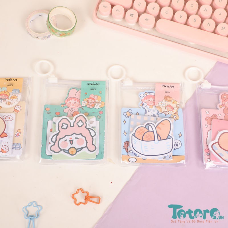 Tệp giấy nhớ họa tiết Cô bé đáng yêu Khủng Long Nhỏ Ú Chó Bánh Mì Thỏ Meaterball Mèo Vàng Nhóc Bò Sữa Thú Cưng