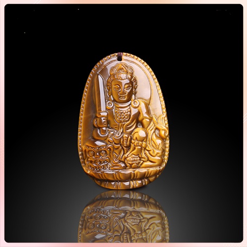 Phật Bản Mệnh Đá Phong Thủy Vàng Nâu - Mặt Văn Thù Bồ Tát Hợp Tuổi Mão