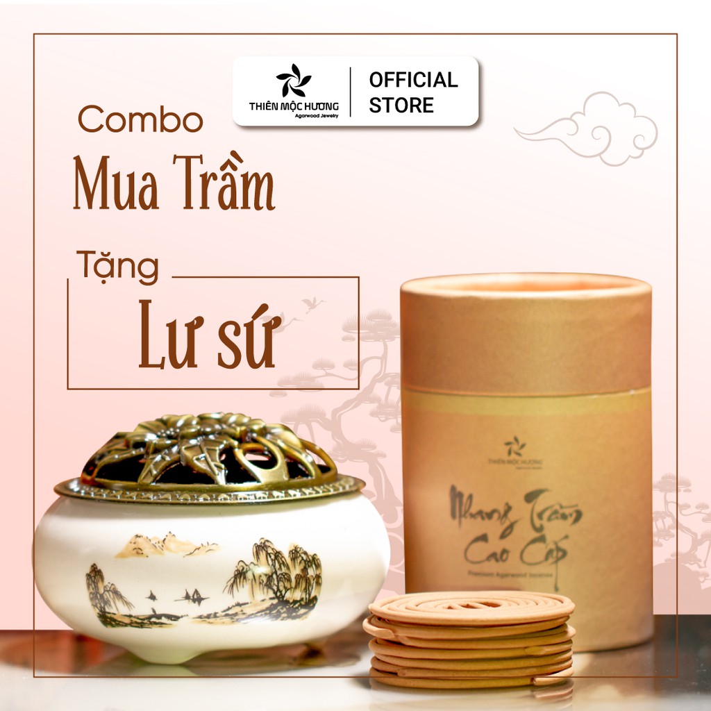 Lư xứ xông trầm hương THIÊN MỘC HƯƠNG hoa văn đẹp mắt, tặng 1 khoanh trầm