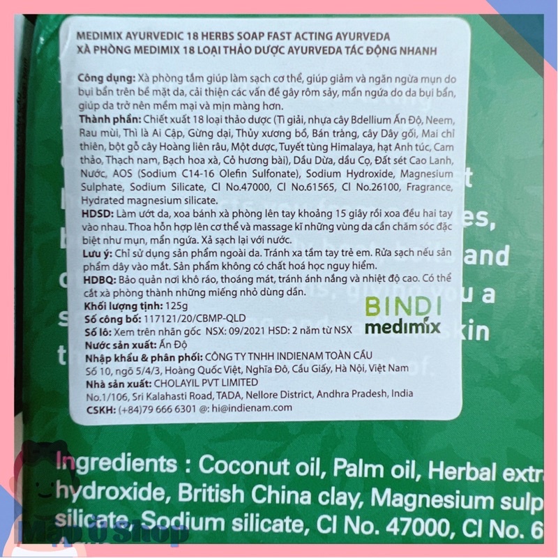 Xà Phòng giảm mụn lưng Ấn Độ Ayurvedic 18 loại thảo dược 125g