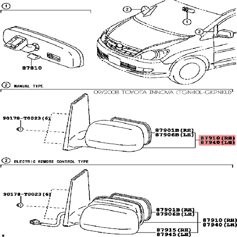 Gương  xe Toyota Fortuner - Hilux  giá tốt chính hãng