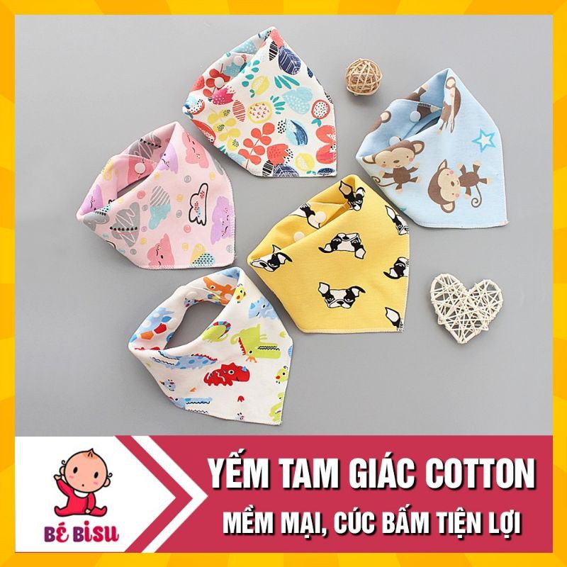 Khăn Yếm Tam Giác Cotton 2 Cúc Bấm Cho Bé 0-5 Tuổi / TT