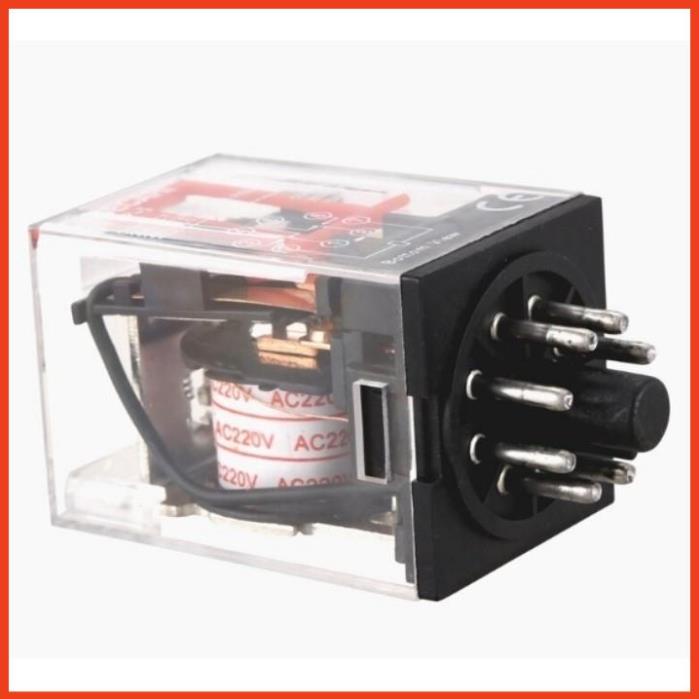 Rơ le trung gian MK2P-I relay kính trắng trong 8 chân tròn điện áp 220VAC, 24VDC, 12VC giá rẻ kèm chân đế PF083A