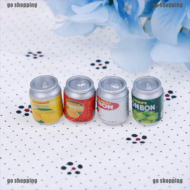 {go shopping}4Pcs 1:12 Dollhouse miniature drink cans doll house kitchen accessories