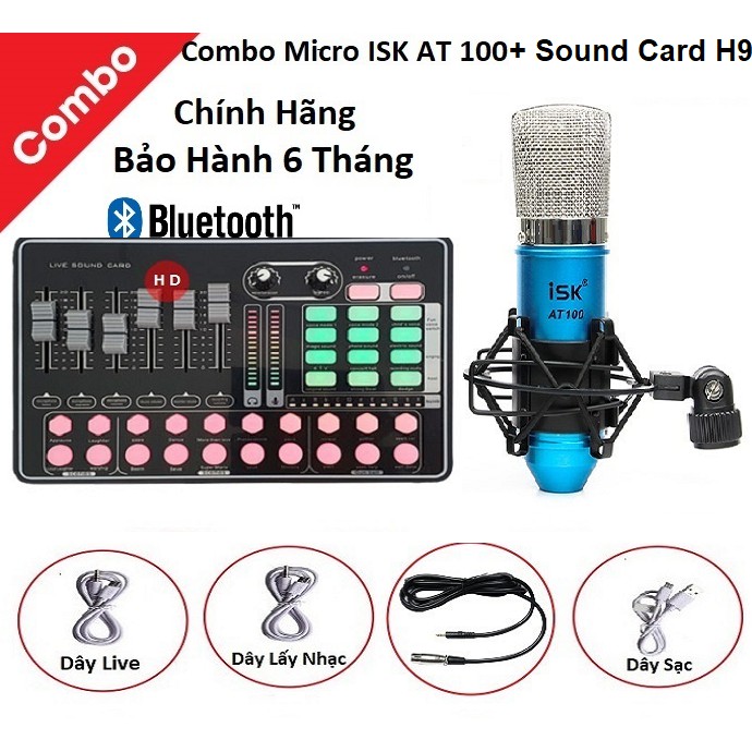 Combo Micro ISK AT 100 + Sound Card, Hát Livestream, Karaoke, Thu Âm, Stream Game, Auto Tune, Hiệu Ứng Cực Hay