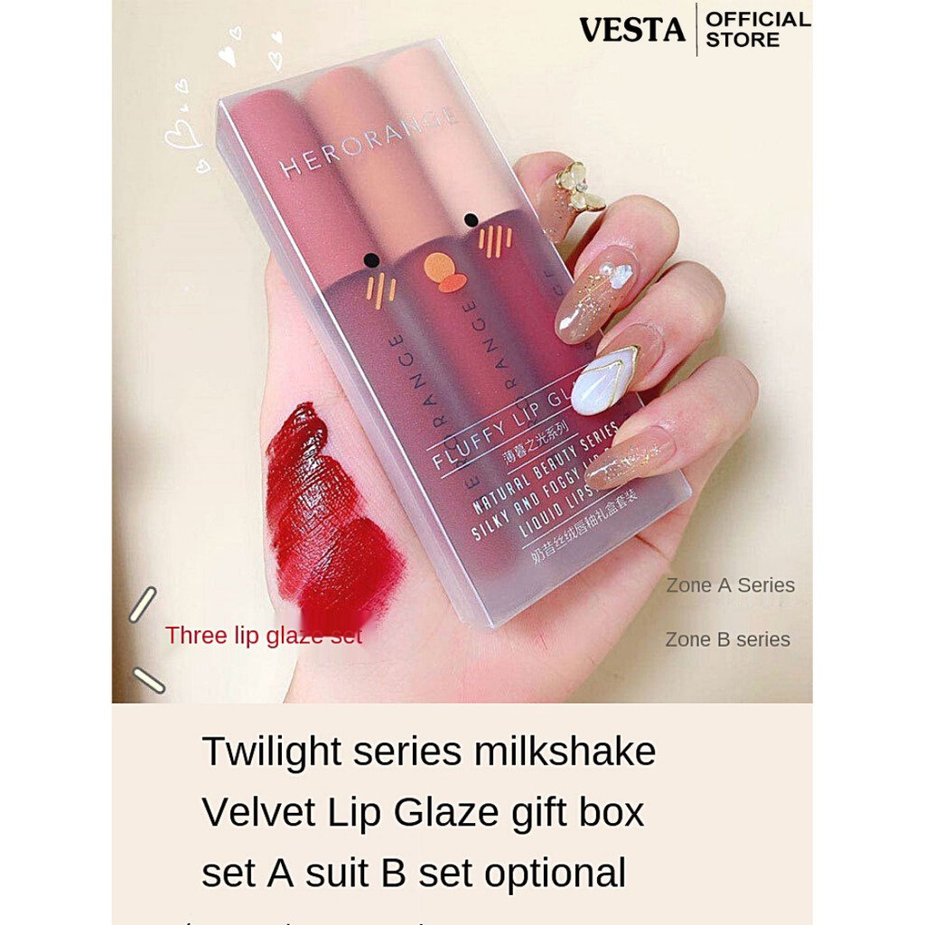 Son Kem Lì 💕𝑭𝒓𝒆𝒆𝒔𝒉𝒊𝒑💕 Son Herorange - Son Dưỡng Kem Lì Nội Địa Trung Set 3 Cây | Thế Giới Skin Care