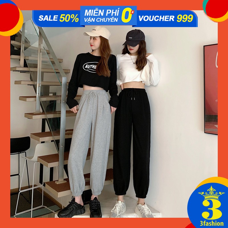 Quần Dài Nữ Jogger Vải Nỉ Ống Rộng Bo Ống Simple Cạp Chun Vải Nỉ Bông Êm Ái - MSP B03