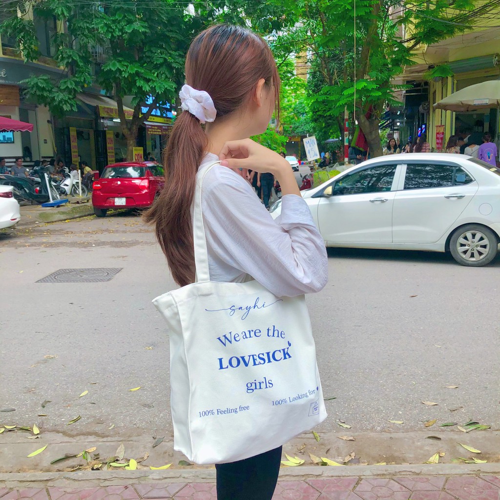 Túi tote túi đeo vai vải canvas trắng (vải bố) thời trang nữ SAYHI Lovesick Girls