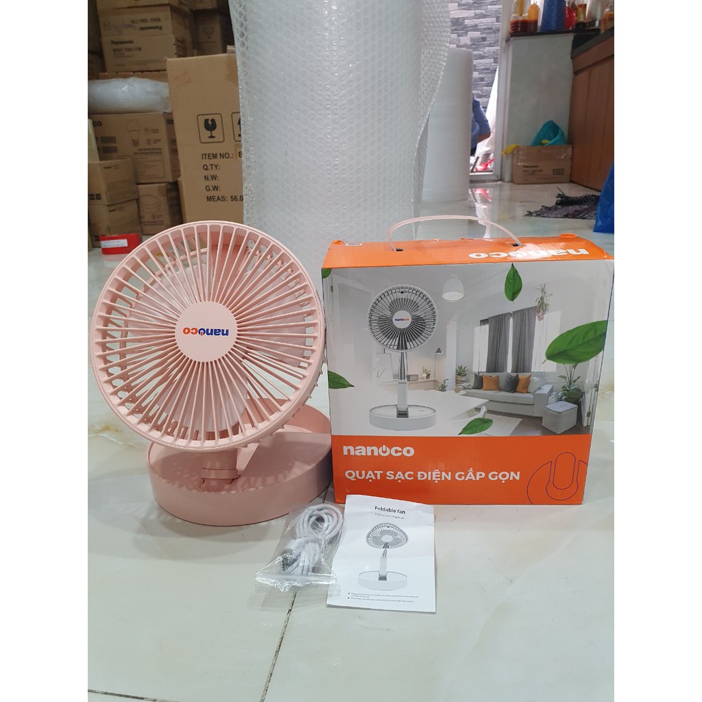 Quạt sạc điện gấp gọn Nanoco NFF1617P(Hồng)\NFF1617W(trắng)