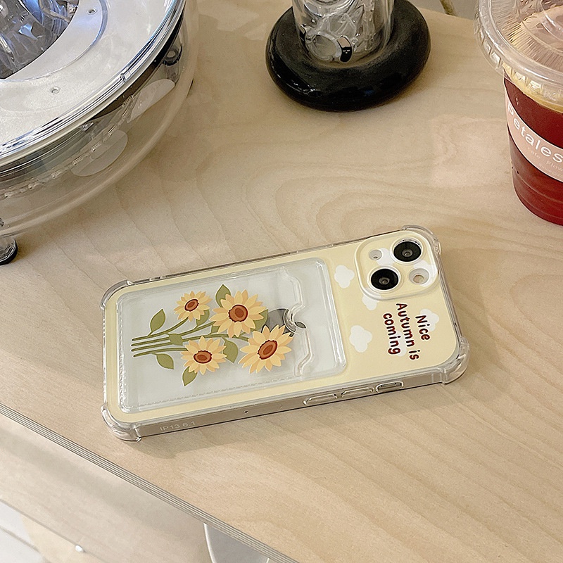 Ốp lưng iphone ốp Điện Thoại Họa Tiết Hoa Hướng Dương Có Ngăn Đựng Thẻ Cho iPhone 14 13 12 11 PROMAX XS XR XSMAX SE2020 6 7 8Plus