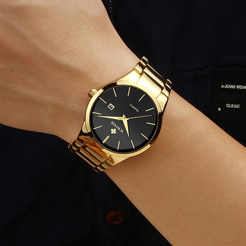 WWOOR Đồng hồ Quartz Analog WWOOR bằng thép không gỉ chống thấm nước kiểu dáng đơn giản dành cho nam 8875