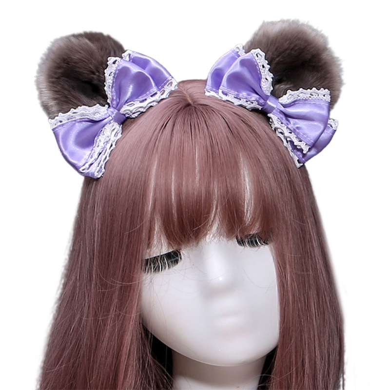 1 Cặp Kẹp Tóc Tai Gấu Bằng Satin Phối Lông Dễ Thương