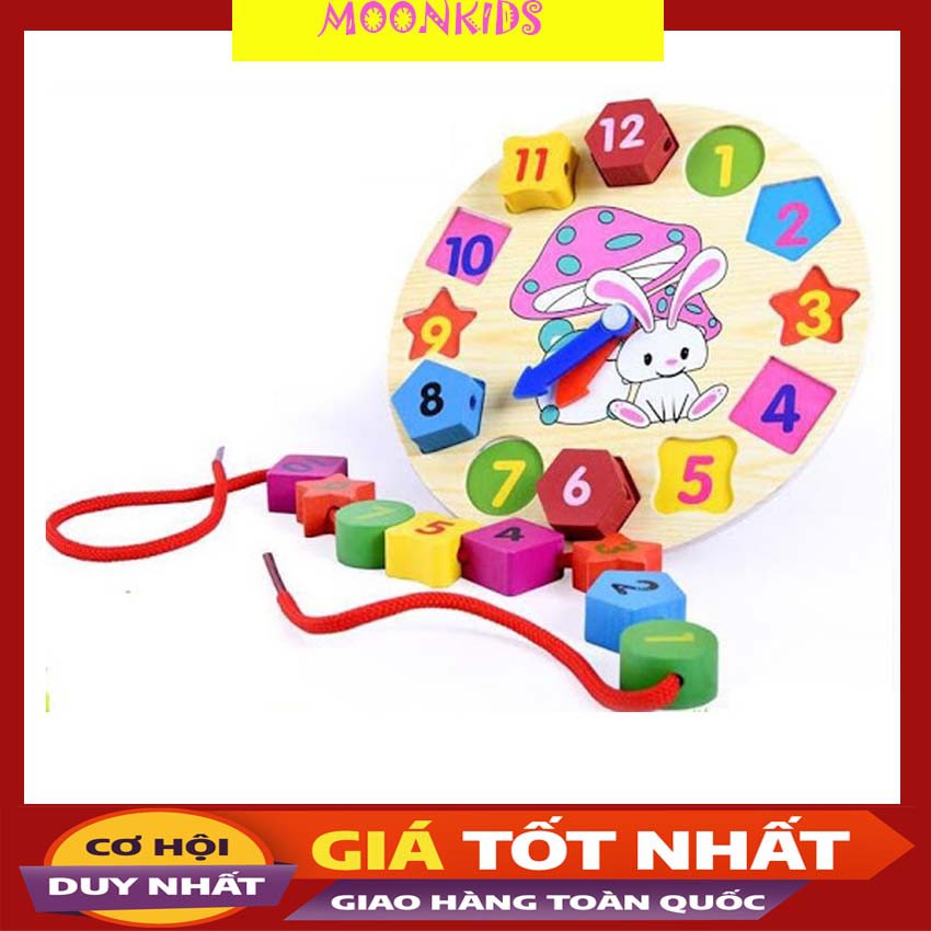 Đồng Hồ Gỗ Xâu Hạt Cho Bé - Đồng Hồ Gỗ Hình Học Kèm Xâu Hạt Giúp Bé Tư Duy Và Rèn Luyện Tay Khéo Léo