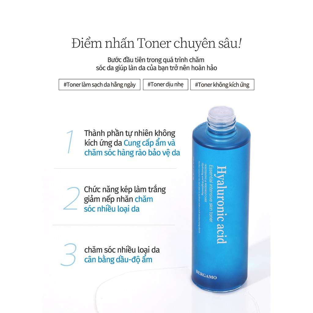 Nước hoa hồng dưỡng da chuyên sâu Bergamo Hyaluronic Acid 210ml