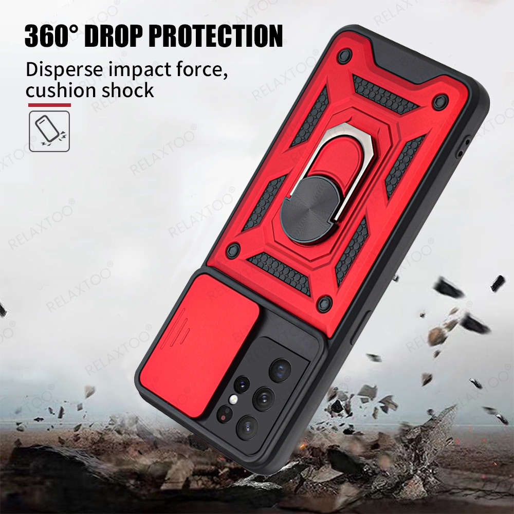 Ốp điện thoại kiểu giáp có nắp trượt bảo vệ camera cho Samsung Galaxy S21 Ultra S20 Plus Ultra S20 Fe S20FE S21+ S20+ 5G