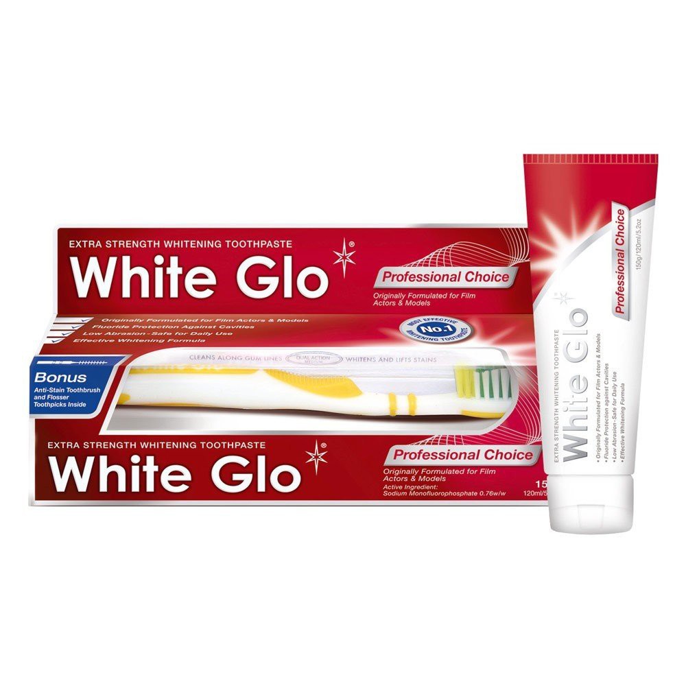 Kem đánh răng trắng răng WHITE GLO (Đỏ / Tím / Xanh / Vàng / Trắng) - kem đánh răng thơm miệng tặng kèm bàn chải