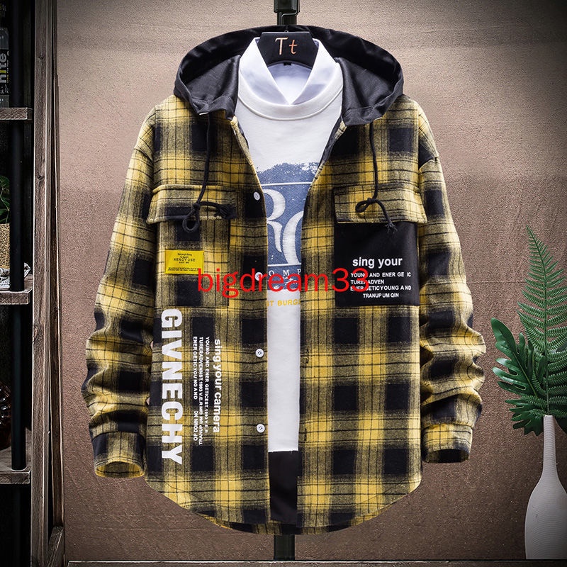 Áo Khoác Sơ Mi Kẻ Ô Vuông Có Mũ Trùm Đầu Phong Cách Hàn Quốc Dễ Phối Đồ Cho Nam | BigBuy360 - bigbuy360.vn