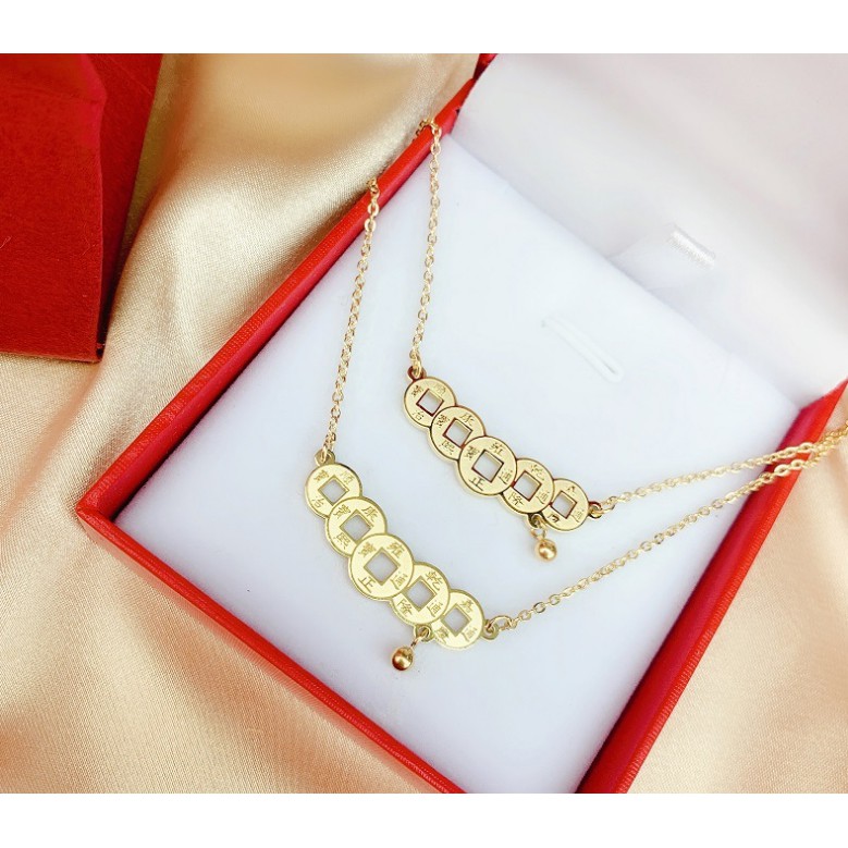 Dây chuyền nữ titan chuỗi kim tiền màu vàng đẹp, bền màu, chuẩn thời trang