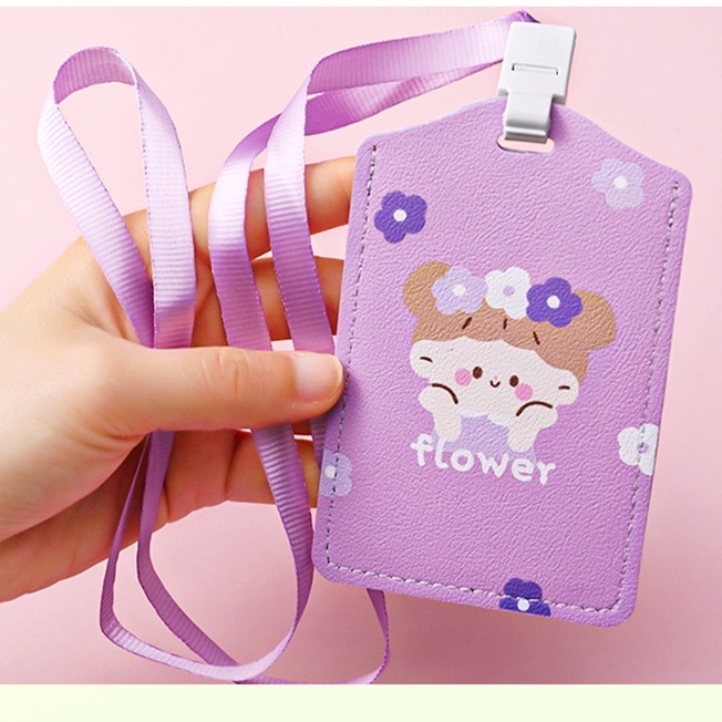 Dây đeo thẻ học sinh chất liệu da in hình cute SR018