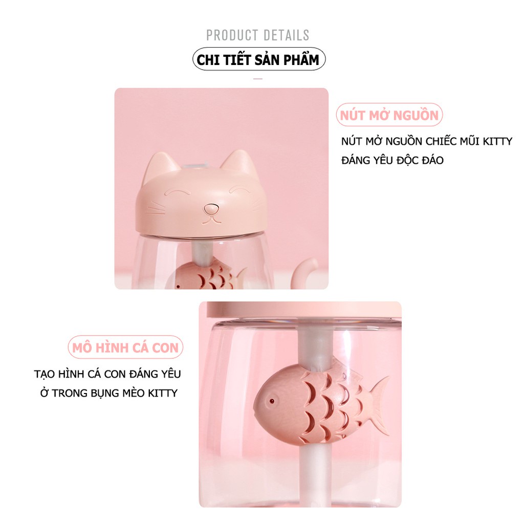 Máy tạo ẩm không khí hình mèo xương cá có đèn dễ thương - 9005