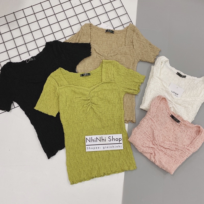 ♕✇Áo kiểu xốp nhăn cổ vuông rúm ngực, phông ngắn tay dáng ôm CS503 - NhiNhi Shop | BigBuy360 - bigbuy360.vn