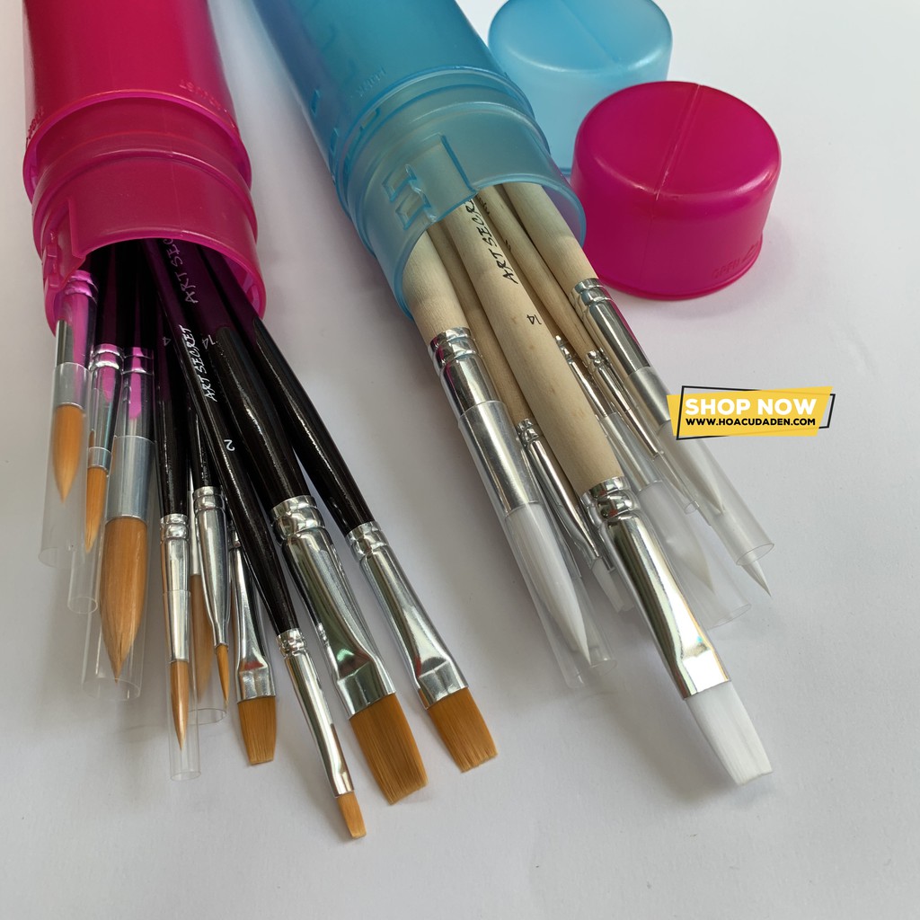 [DA ĐEN] Bộ 12 Cọ Vẽ Art Secret Kèm Ống Đựng Cọ