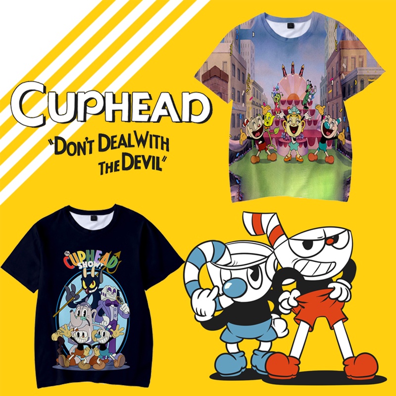 Áo Thun Ngắn Tay Dáng Rộng In Hình cuphead Phong Cách Âu Mỹ Giản Dị Dành Cho Trẻ Nhỏ Và Người Lớn