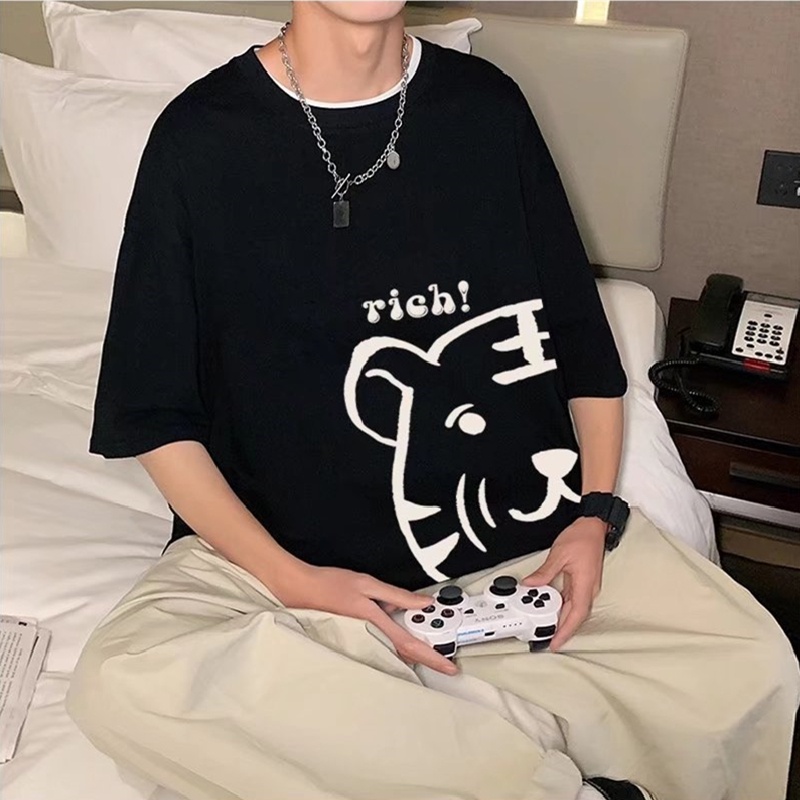 Áo Thun Dáng Rộng In Họa Tiết Hoạt Hình Phong Cách Hip Hop Đường Phố Hàn Quốc Thời Trang Mùa Hè Cho Nam Và Nữ M-8XL