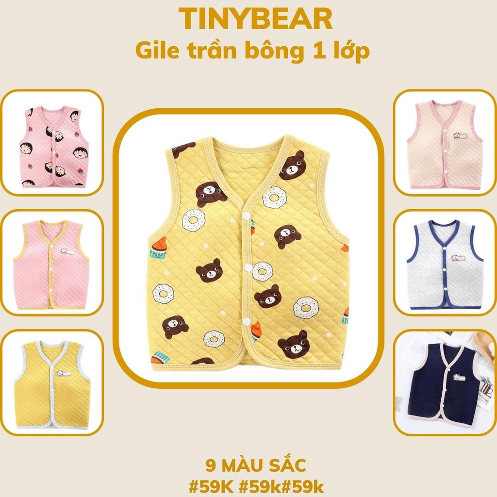 Áo gile cho bé trai và bé gái chất liệu cotton trần bông mềm mại ấm áp cho mùa thu đông size từ 6-14kg